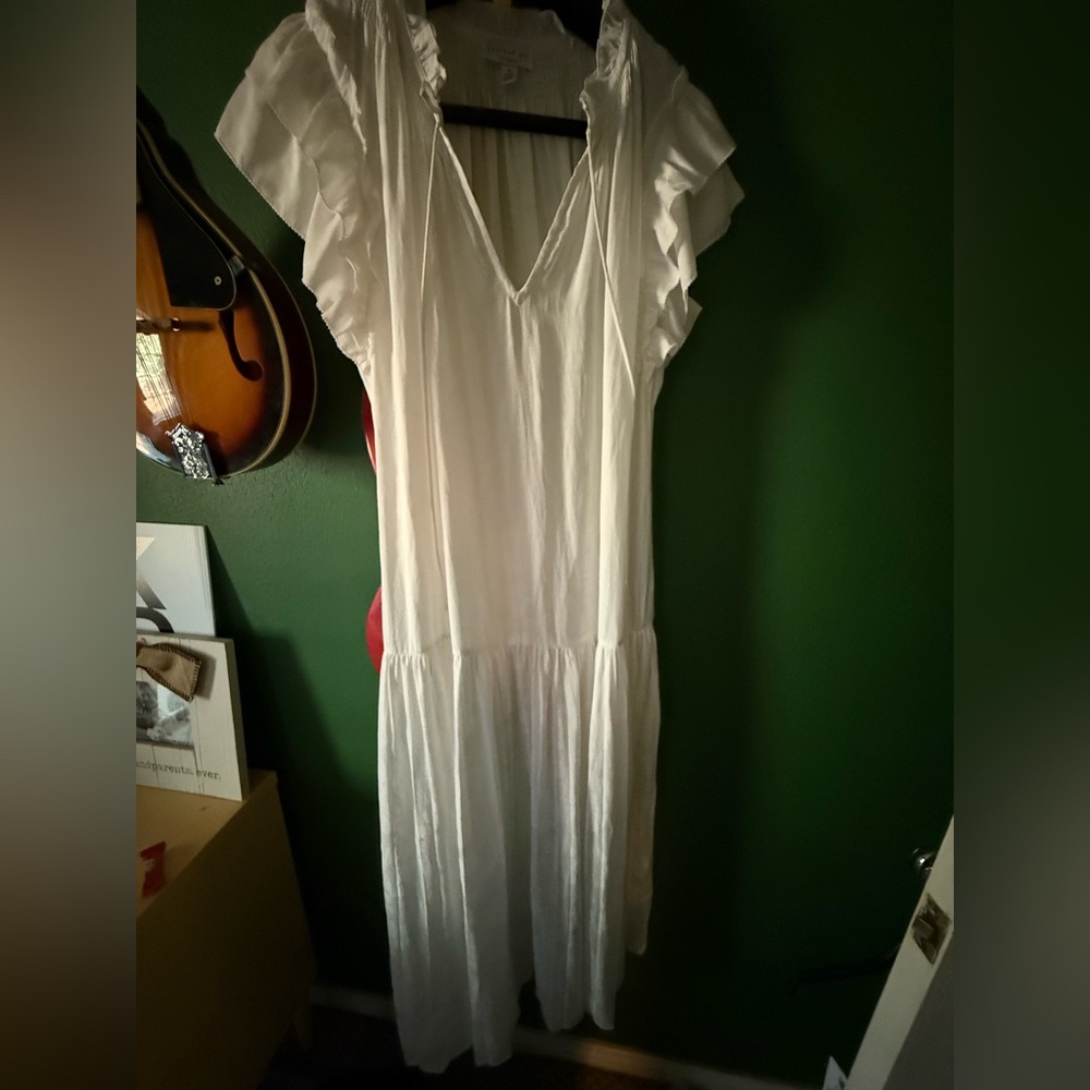 Current Air White Maxi Dress with Ruffle Sleeves